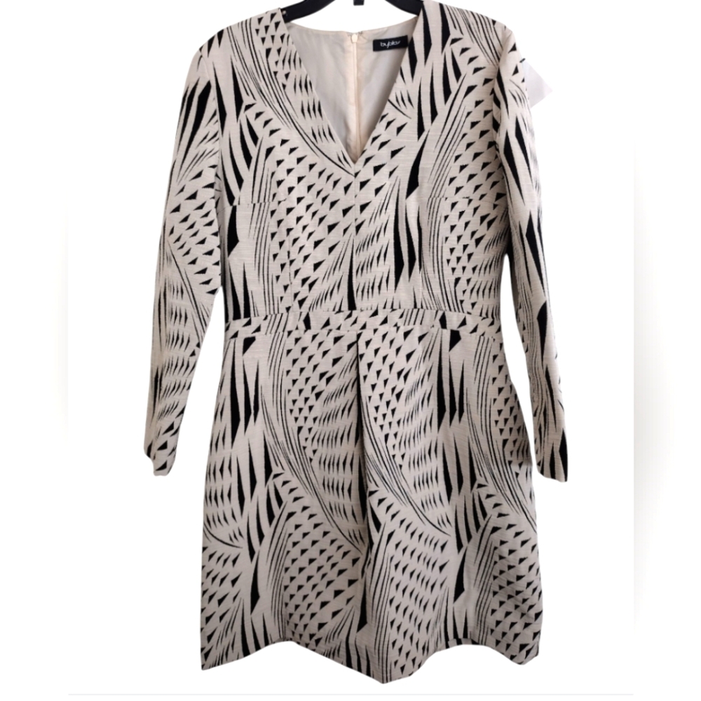 Byblos Made In Italy Black And Cream Color Geometric Print Dress Size 12